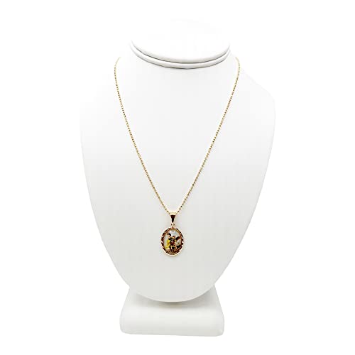 LESLIE BOULES Virgen de Guadalupe Medal Necklace for Women 18K Gold Plated Chain C-San Miguel Arcángel
