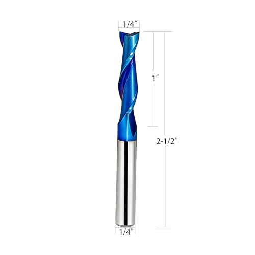 HZBIAO 2-flute upcut spiral CNC router bit, 1/4-inch carbide shank and cutting diameter, 1-inch cutting length