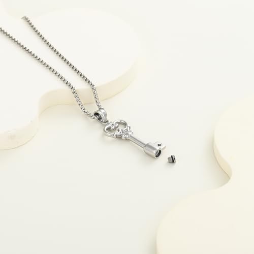 Memorial Cremation Jewelry Heart Key Urn Necklaces for Ashes Silver