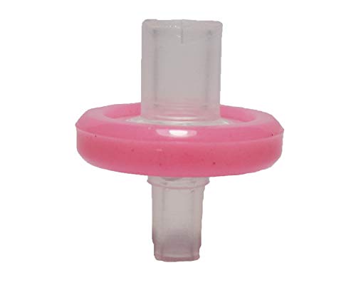 Advangene sterile nylon syringe filter, 0.45μm pore size, 13mm diameter, pink filter housing and membrane