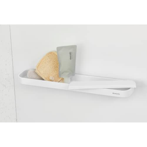 Brabantia MindSet Wall-Mounted Shower Shelf & Squeegee (Mineral Fresh White) Shower Soap, Shampoo Holder + Glass Cleaner (2.9 x 16.5 x 3.5) Mineral Fresh White Small