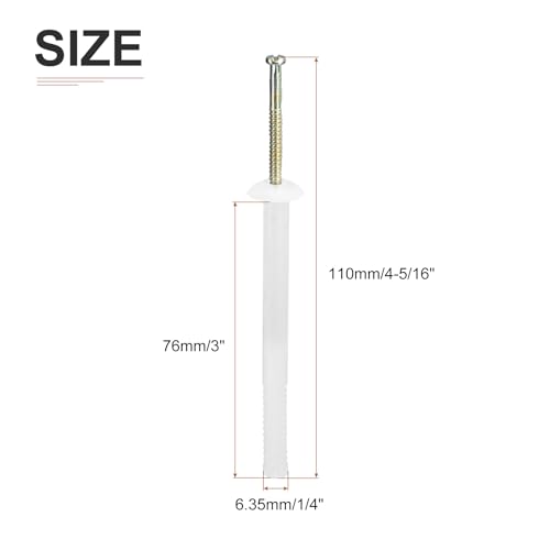 DTGN white 1/4 x 3 inch mushroom nail drive anchors, steel zinc nail nylon drywall rivets, 50-pack