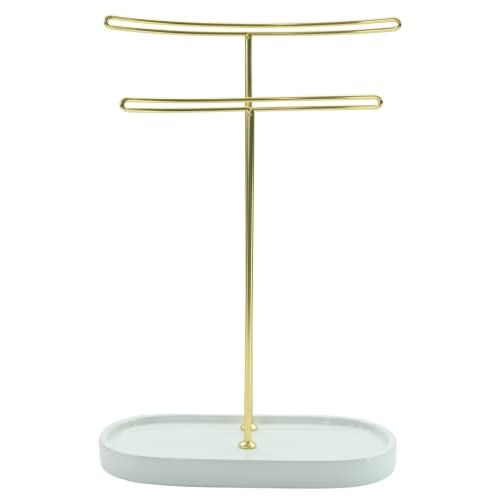 Jewelry Organizer - Jewelry Stand - Holder for Your Earring, Necklace, Bracelet and Headband Storage - Jewelry Organizer Tree Stand - Display Tower Organizer for Jewelry (White + Gold) White + Gold