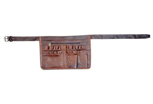 HEAVEN HUSH Genuine Leather Waist Apron with Pockets Adjustable Barber Tool Belt Organizer Brown