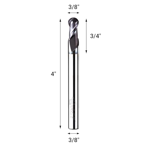 A ACT ACCU-CUT 3/8-inch carbide ballnose long shank end mill, 2-flute AlTiCrN-coated CNC router bit
