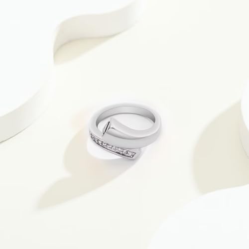 Urn Ring for Ashes for Women Men Cubic Zirconia Ash Ring Memorial Cremation Jewelry Bereavement Keepsakes Gift for Loss of a Loved One (10#, Silver)