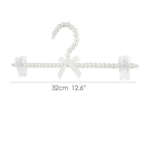SHIDOW 3Pcs Pearl Bow Dress Hangers, White Bridal Clothes Hangers