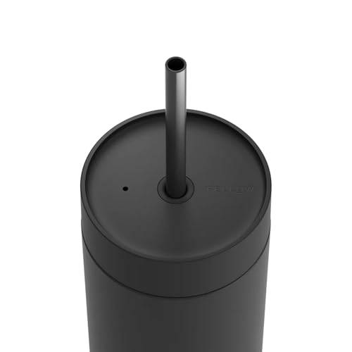 Fellow 20 oz Carter Cold Tumbler – Spill-Resistant Straw Lid, Stainless Steel Vacuum-Insulated Cup with Ceramic Interior and Reusable Straw for Cold Drinks,Fits Cup Holders,Dishwasher Safe,Matte Black Matte Black