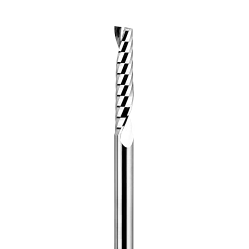 SpeTool 5-piece O flute single flute solid carbide spiral router bit set with 1/8-inch shanks and 3/4-inch cutting length