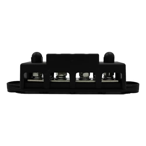 12V to 48V 250A Busbar 4 Way 4 Port Distribution Block M8 (5/16") with Black Cover Negative Terminal Stud for Cars Vans RV Trucks Boats Yachts