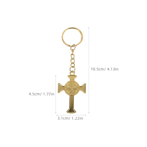 Homoyoyo 10pcs Saint Benedict Cross Keychain Gold Zinc Alloy