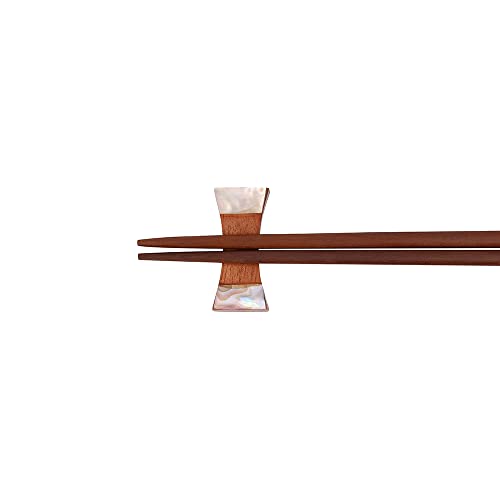 Chopsticks Rose Wood 2 Pairs with Silk Black Box, Chopstick Mother of Pearl Inlay Décor Handmade Restaurant Food Tableware Home Gift Natural Length 9.5 Inch