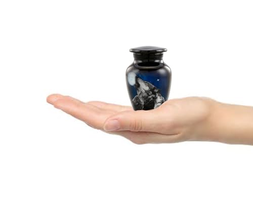 Midnight Wolves Keepsake Urn - 3 Wolves Mini Cremation Urn for Ashes - Wolves Howling at The Moon Sharing Urn - Wolf Urn - Moonlit Wolves Memorial Token Urn with Premium Box & Bag (Keepsake) Mini (Keepsake)