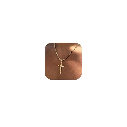 Cross Necklace Stainless Steel Gold/Silver Crucifix Necklace for Men Women A Plated 14k Gold 55+5cm