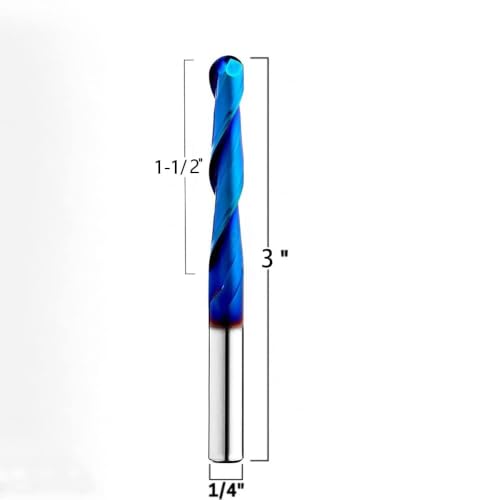 2PCS SupeRun-coated T2132BC ball nose CNC spiral router bits, 1/4-inch cutting diameter, 3-inch overall length