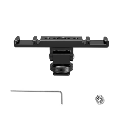 Dual Cold Shoe Extension Bar Mount – Aluminum Dual hot Shoe Bracket with 1/4" Thread and Cable Management Slot, Compatible with DSLR Cameras, LED Video Lights, Microphones, Monitors, and More