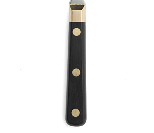 ARCOS Steak Fork 4 Inch Nitrum Stainless Steel and 200 mm blade. Ergonomic Polyoxymethylene POM Handle. Series Mesa. The serrated edges make them perfect for cutting and chopping. Color Black and Gold Silver