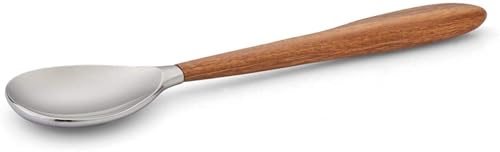 nambe Curvo Serving Spoon | 13 Inch Serving Spoon for Buffets, Salads, and Dinner Parties | Made of Stainless Steel and Acacia Wood | Designed by Steve Cozzolino