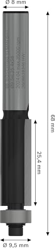 Bosch 2 608 628 346 Roman Ogee Bit 8 mm, R1 9.5 mm, Working Length 25.4 mm Total Length 68 mm L 25,4 mm 8 mm shaft