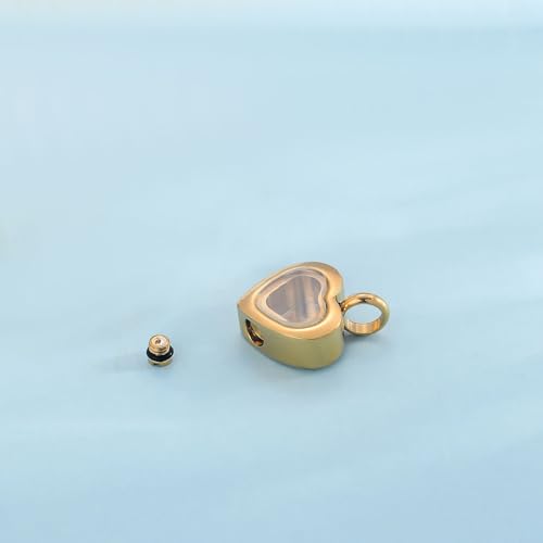 Cremation Jewelry Small Heart Urn Necklaces for Ashes for Women Men, Glass Memorial Locket Keepsake Urn Pendant for Human Ashes Holder Gold