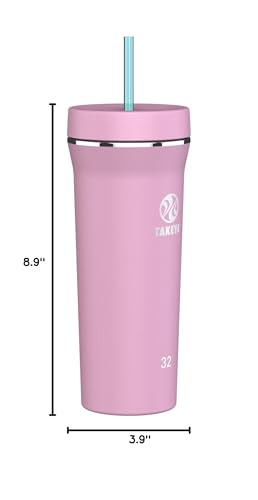 Takeya 32 oz Stainless Steel Insulated Tumbler with Straw Lid, Premium Quality, Sweatproof Pink Lavender 32 Ounces