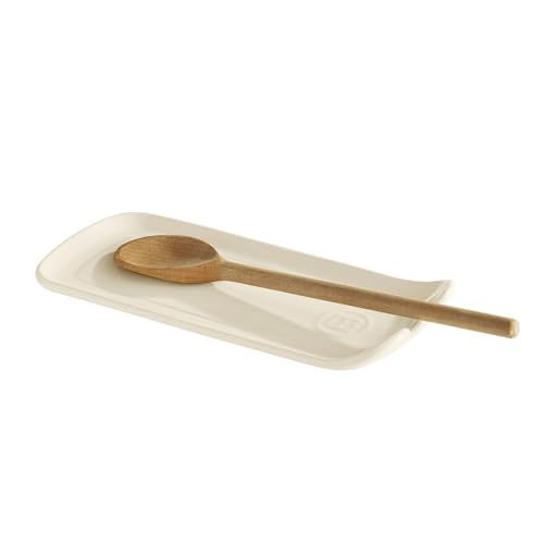 Emile Henry ceramic spoon rest in clay, 9x4 inches, designed to hold cooking utensils and keep countertops clean.