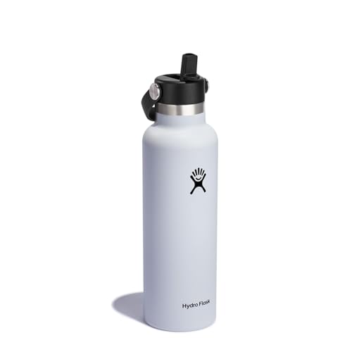 HYDRO FLASK - Water Bottle 621 ml (21 oz) - Vacuum Insulated Stainless Steel Water Bottle with Flex Straw Cap - BPA-Free - Standard Mouth - White 21 Ounces