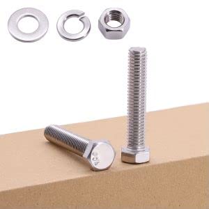[Australia - AusPower] - (4 Sets) 1/2"-13 x 6 Hex Bolt with Hex Nut, Flat Washers (SAE) and Lock Washers Hardware Assortement, Full Thread, Coarse Thread, 304 Stainless Steel 18-8 1/2-13 x 6 4 