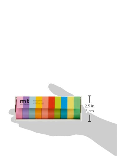 Kamoi Processing Paper Masking Tape mt MT10P003R Set of 10 Colors, 0.6 inches (15 mm) x 23.4 ft (7 m), Bright Color 2