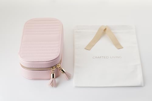 Summer Gift Pink Elegant Oval Jewelry Travel Case | Zip-Closure Jewelry Box with Mirror, Slots for Pendants, Bracelets, Rings & Earrings, Complimentary Dust Bag