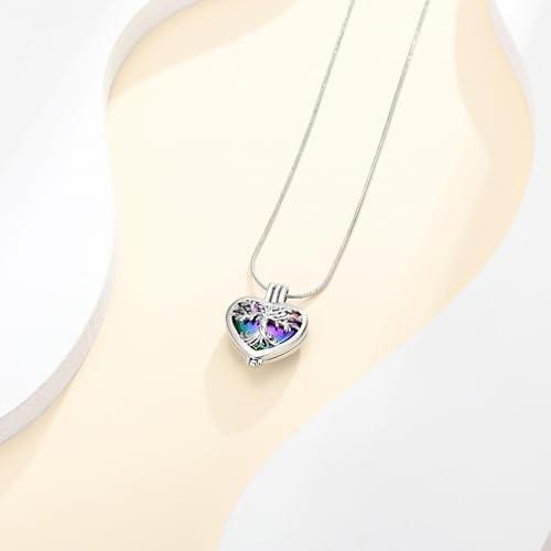 Cremation Jewelry Tree of Life Heart Urn Necklace for Human Ashes for Women Men Always in My Heart Memorial Ashes Keepsake Pendant Rainbow