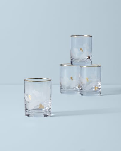 Lenox Holiday Gold Double Old Fashioned Glasses, Christmas Set of 4 Double Old-Fashioneds, Set of 4