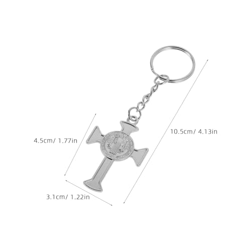Saint Benedict Cross Keychain, Zinc Alloy Religious Crucifix Key Rings with Fine Workmanship and Wear Resistant Finish, Elegant Craftsmanship for Easter and Baptisms, Silver