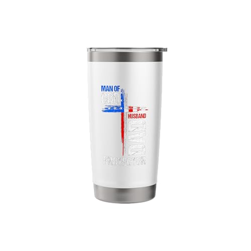 MAN of GOD Husband DAD Protector Religious Patriotic Stainless Steel Insulated Tumbler White 567 g