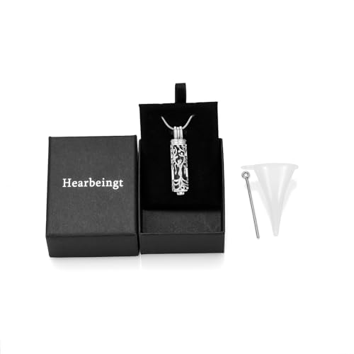 Hearbeingt Tree of Life Urn Necklaces for Ashes Cylinder Cremation Jewelry A-Silve Black