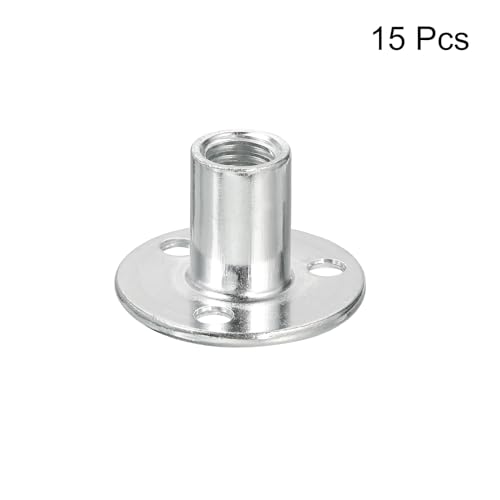 uxcell M12 carbon steel brad hole tee nuts, 15-piece round base screw-in furniture hardware set