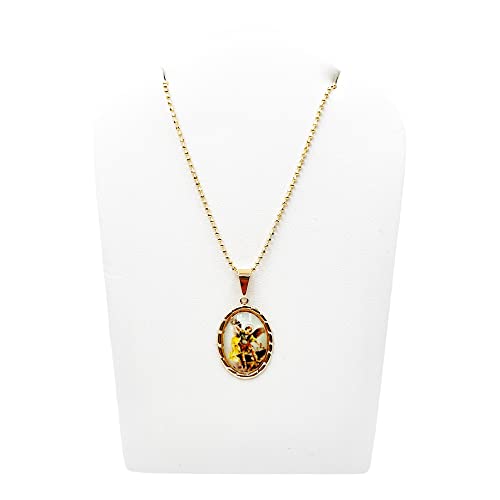 LESLIE BOULES Virgen de Guadalupe Medal Necklace for Women 18K Gold Plated Chain C-San Miguel Arcángel
