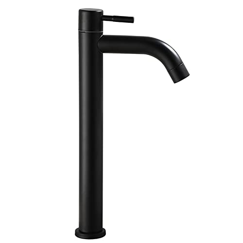 Bathroom Sink Tap, Stainless Steel Single Handle Tap, Elegant and Retro Design Black Matte Frosted Faucet Basin Tap for Bathroom Washroom (L)
