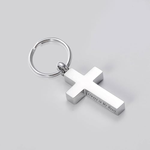 Cross Urn Keychain for Ashes - Cremation Pendant for Men Women - Memorial Jewelry Holder for Human Ashes Silver