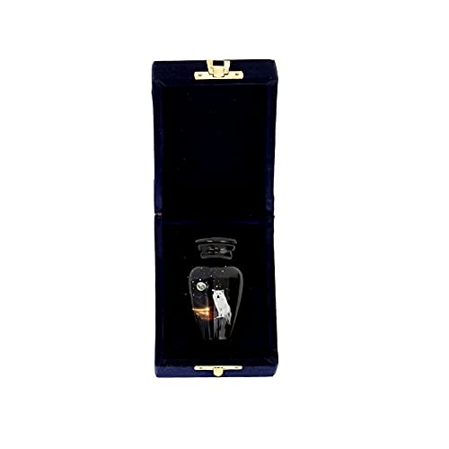 HLC White Wolf Night Full Moon Keepsake Urn - Small (3.5" cu.in.) with 1 Velvet Box Bag