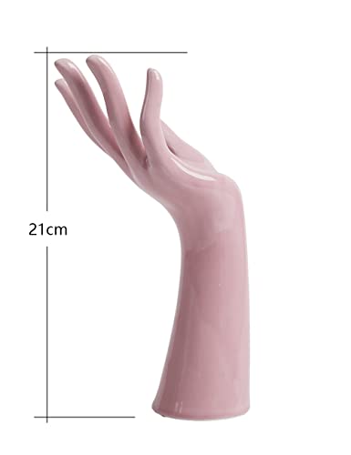HAUCOZE Hand Jewelry Stand Necklace Ring Holder Modern Home Decor 8.3 Inch Pink