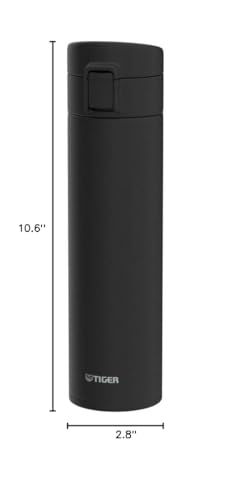 TIGER MKA-K060KK Water Bottle, 13.6 fl oz (600 ml), One-Touch, Lightweight, Stainless Steel Bottle, Vacuum Insulated, Hot and Cold Retention, Black stone black 20.3 Ounces