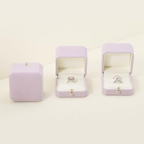 Octagonal Microfiber Dual Ring Box for Wedding Proposal Engagement Double Ring Box