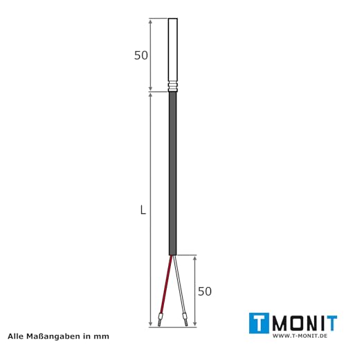 PT1000 Temperature Sensor with 5 Meter Silicone Cable, up to 200 °C, Temperature Sensor, Cable Sensor, Solar Sensor, Made in Germany 5m silicone cable 1