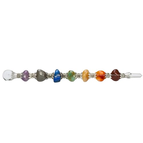 Amazing Gemstone Crystal Chakra Wand Healing Crystal Wands Witchcraft - Chakra Tumbled Crystal Wand for Meditation, Witchcraft, Healing, Yoga, Magic and More - Crystals and Healing Stones Gift