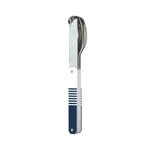 Akinod - Magnetic Utensils 12:34- Fork + Knife + Spoon Set - Stainless Steel- for the office, school, and the outdoors- Blue Mariniere