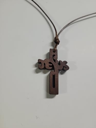 Adjustable Rope Necklace 80-42 cm Wood Cross 3.2 x 2.2 cm TAO Jesus Tau A3 of Saint Francis Pendant Rosary Mary Madonna Religious Protect Me Adjustable with Saint for Prayer