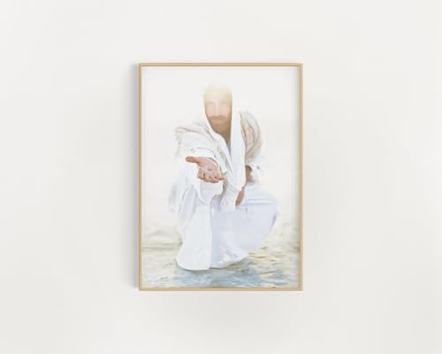 Mireita Jesus-Wall Art-Rescuer Poster For Church Room Decor-Christian-Art Canvas Print Picture For Home Living Bedroom Office Decor Palms2 16"L x 24"W