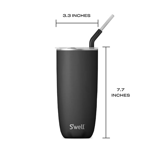 S’well Stainless Steel Tumbler with Straw - 24 Fl Oz - Onyx - Triple-Layered Vacuum-Insulated Containers Keeps Drinks Cold for 18 Hot for 5 Hours - BPA-Free Water Bottle 24 Ounces