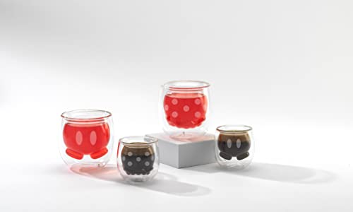 JoyJolt Mickey Pants and Minnie Skirt 3D 7.4oz Double Wall Glass Coffee Cups Set of 2, Disney Coffee Mug, Espresso and Tea Cups, Collection of Double Wall Glasses, Disney Gifts 7.4 Ounces